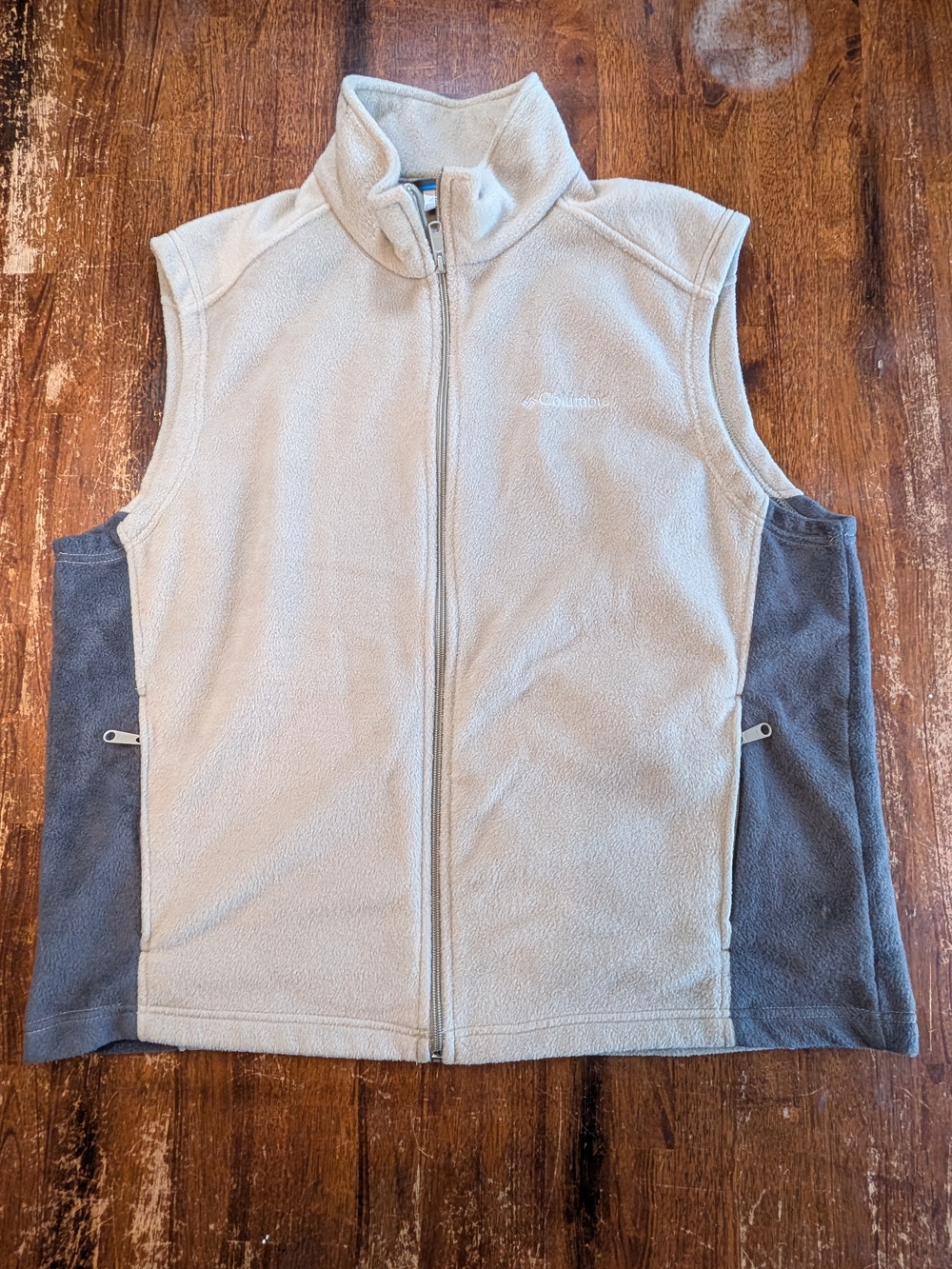 Columbia Fleece Vest Mens XL Khaki Gray Soft Outerwear Fall Full Zip Casual Top